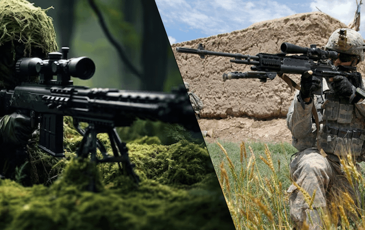 Atirador de Elite (sniper) / Atirador Designado (designated marksman rifle - DMR)